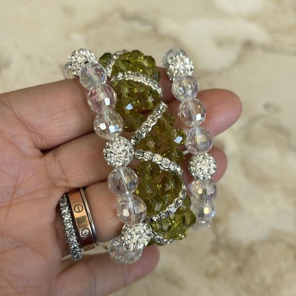 Triple Set of Crystal Beaded Stretch Bracelets - Picture 4 of 9